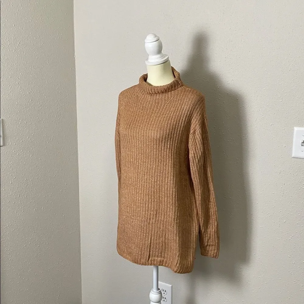 Elizabeth & James Camel Brown Ribbed Knit Turtleneck Sweater Women's Size M